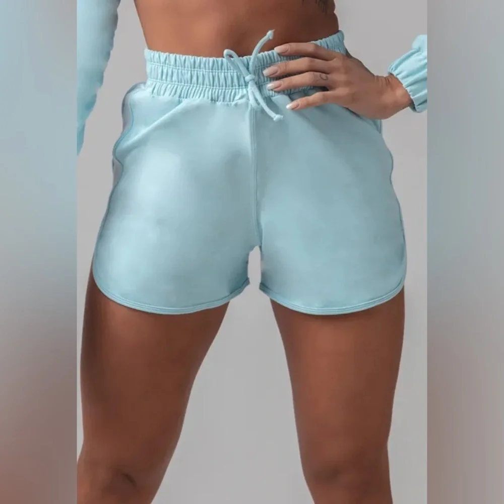 Blue and White Athletic Shorts with Elastic Waistband - Picture 2 of 5